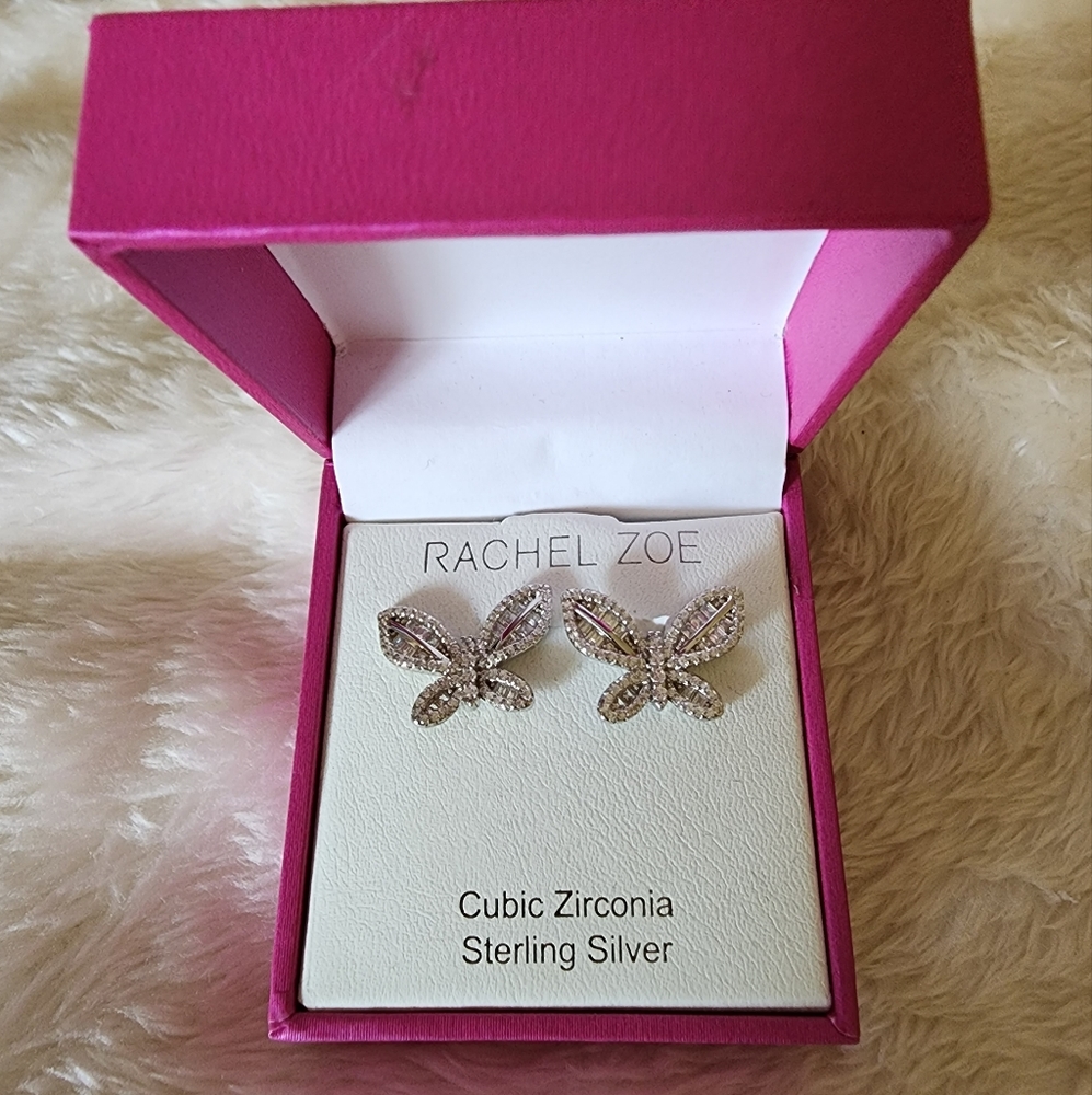 Rachel zoe white cubic zirconia silver tone Butterfly Earrings 🦋